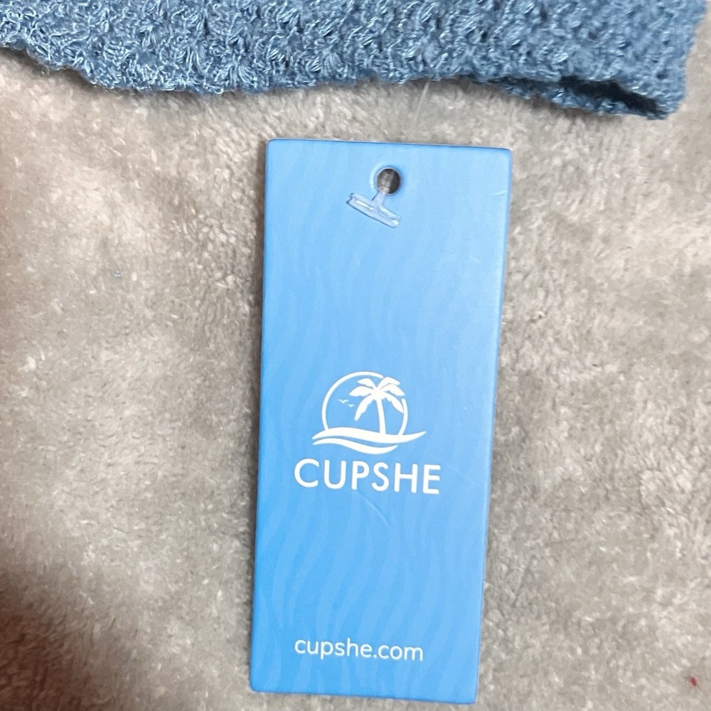 NWT Cupshe Women's Blue Dress Cover Up Knit Front S Beach Lightweight Vacation - Picture 3 of 9